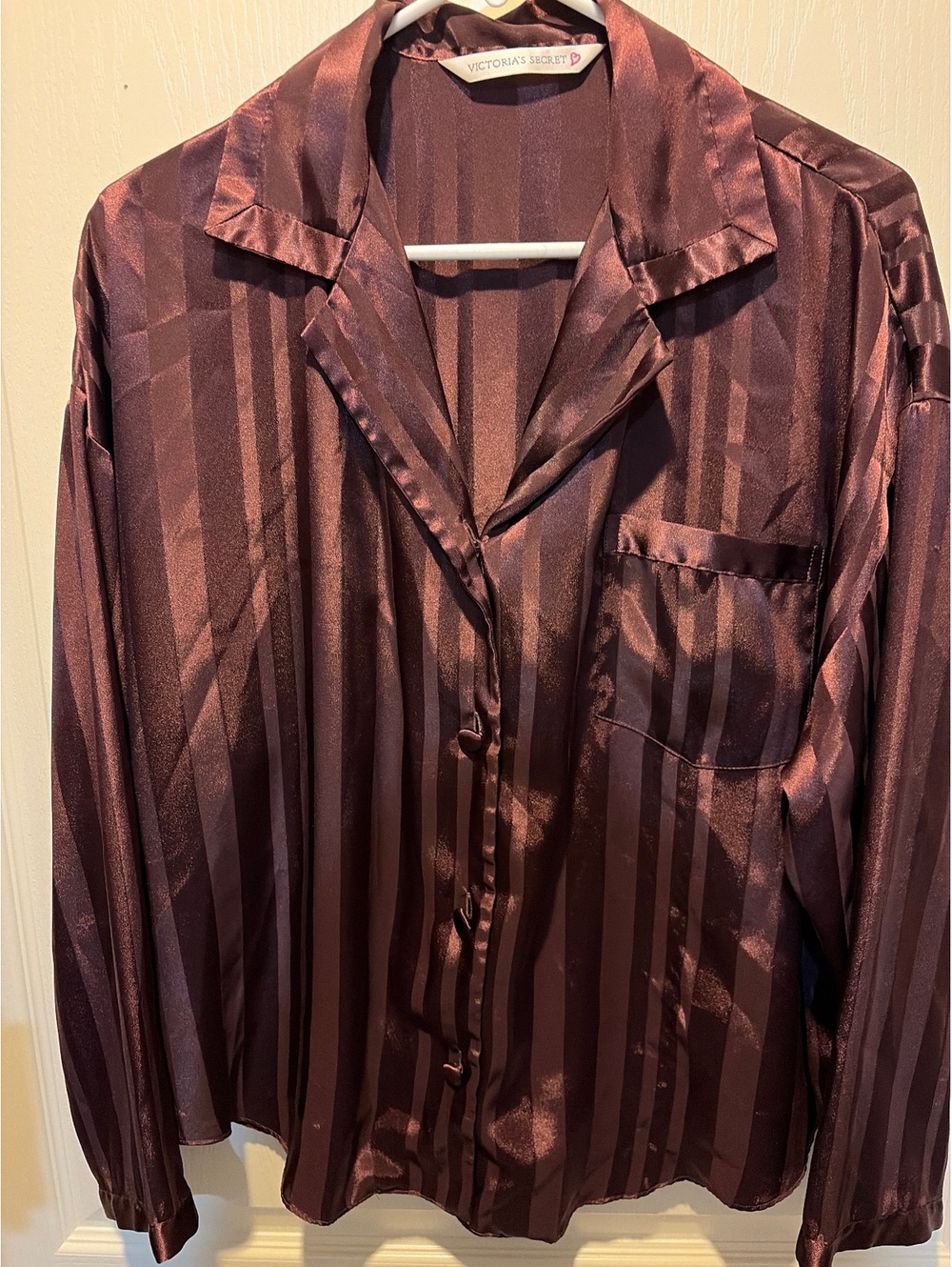 Victoria's Secret Satin Striped Long Sleeve Pajama Top Medium